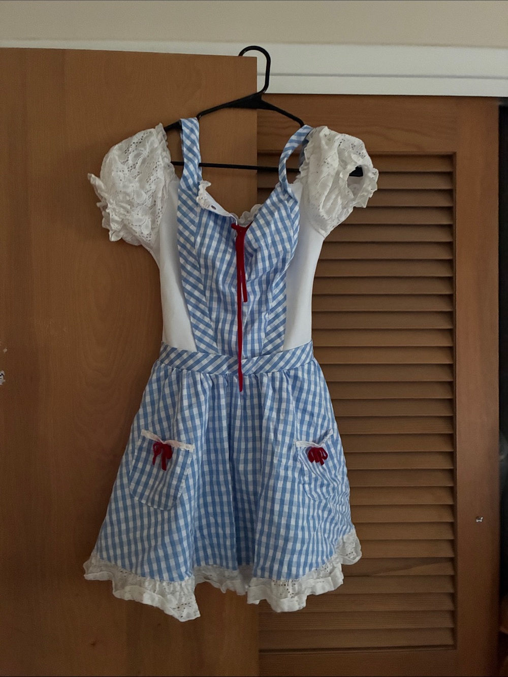 Girls Blue Gingham Party Dress with White Lace